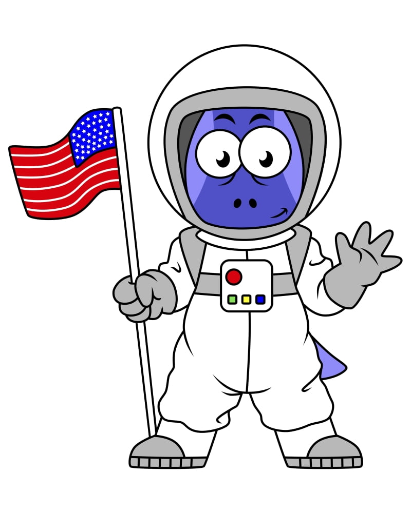 Illustration of a Parasaurolophus astronaut holding American Flag Canvas Art - Stocktrek Images (26 x 32)
