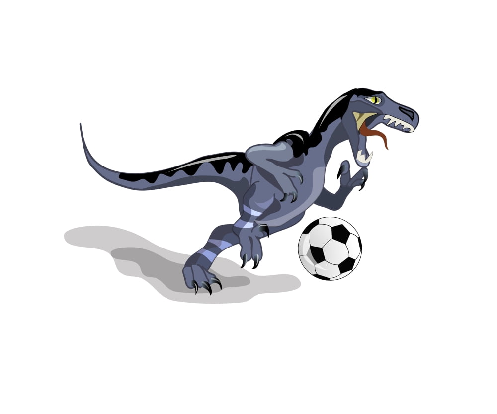 Illustration of a Raptor dinosaur playing soccer Canvas Art - Stocktrek Images (32 x 26)