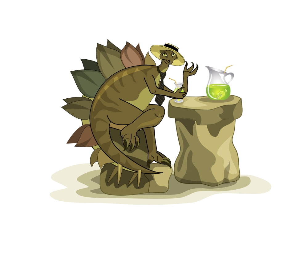 Illustration of a Stegosaurus drinking a beverage Canvas Art - Stocktrek Images (16 x 13)