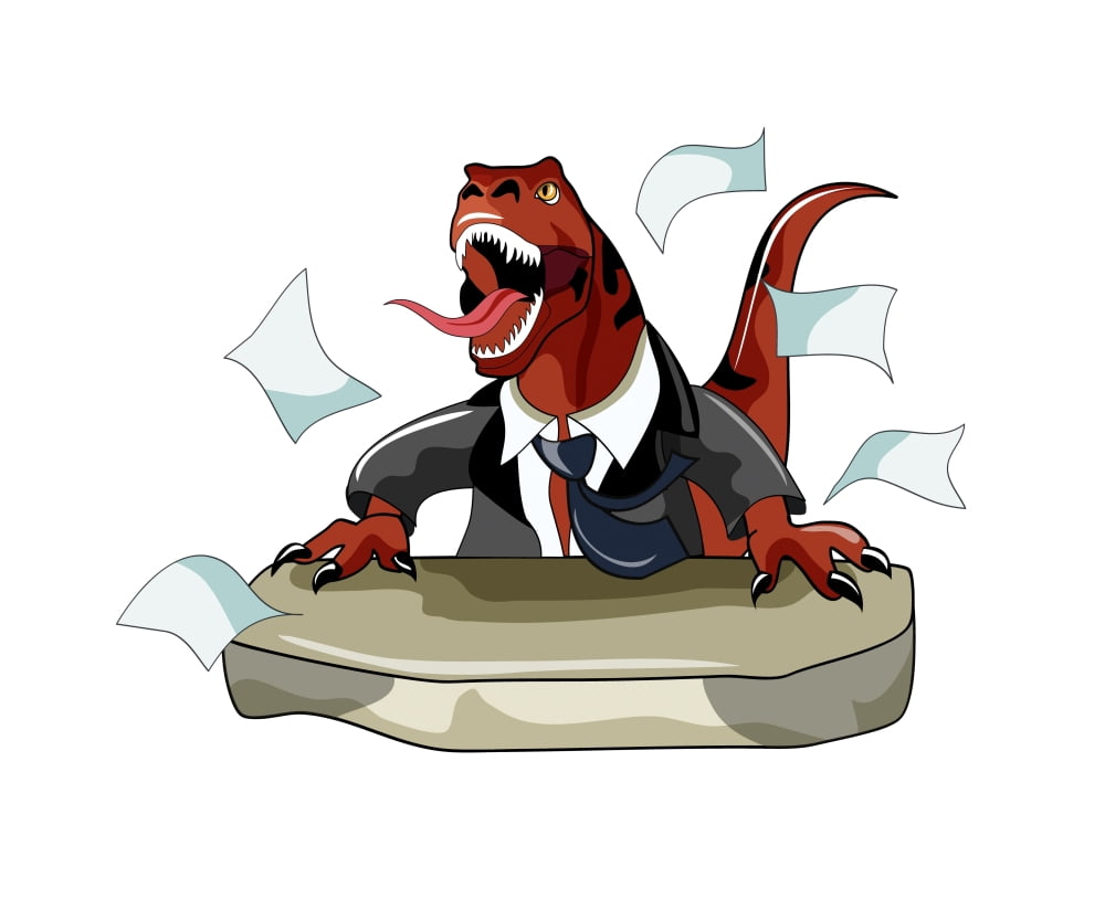 Illustration of a Tyrannosaurus Rex boss sitting at a desk Canvas Art - Stocktrek Images (32 x 26)
