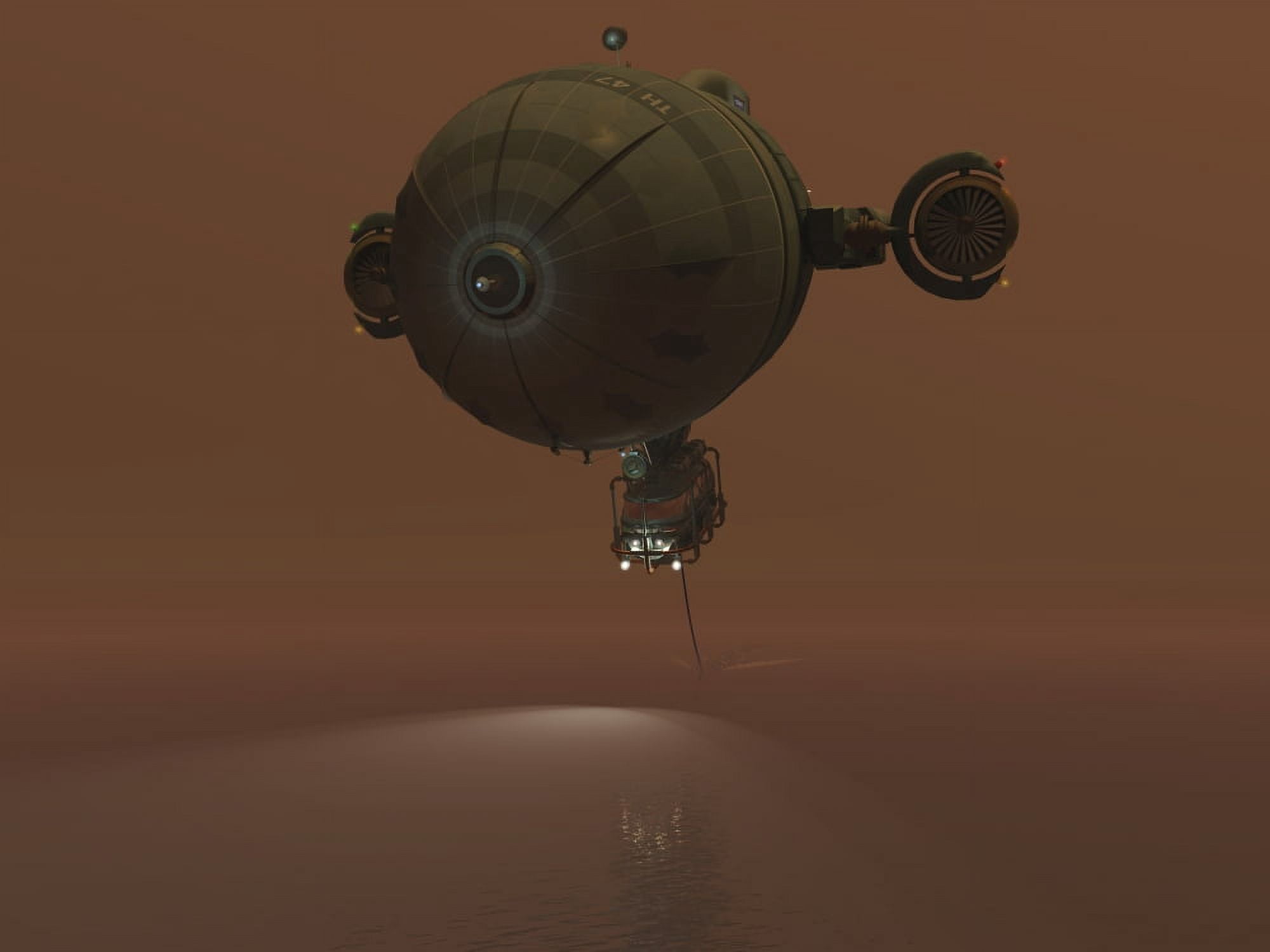 Illustration of a blimp towing a sensor through liquid ethane on Titan Canvas Art - Walter MyersStocktrek Images (17 x 13)