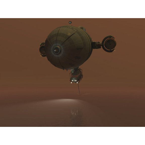 Illustration of a blimp towing a sensor through liquid ethane on Titan Canvas Art - Walter MyersStocktrek Images (17 x 13)
