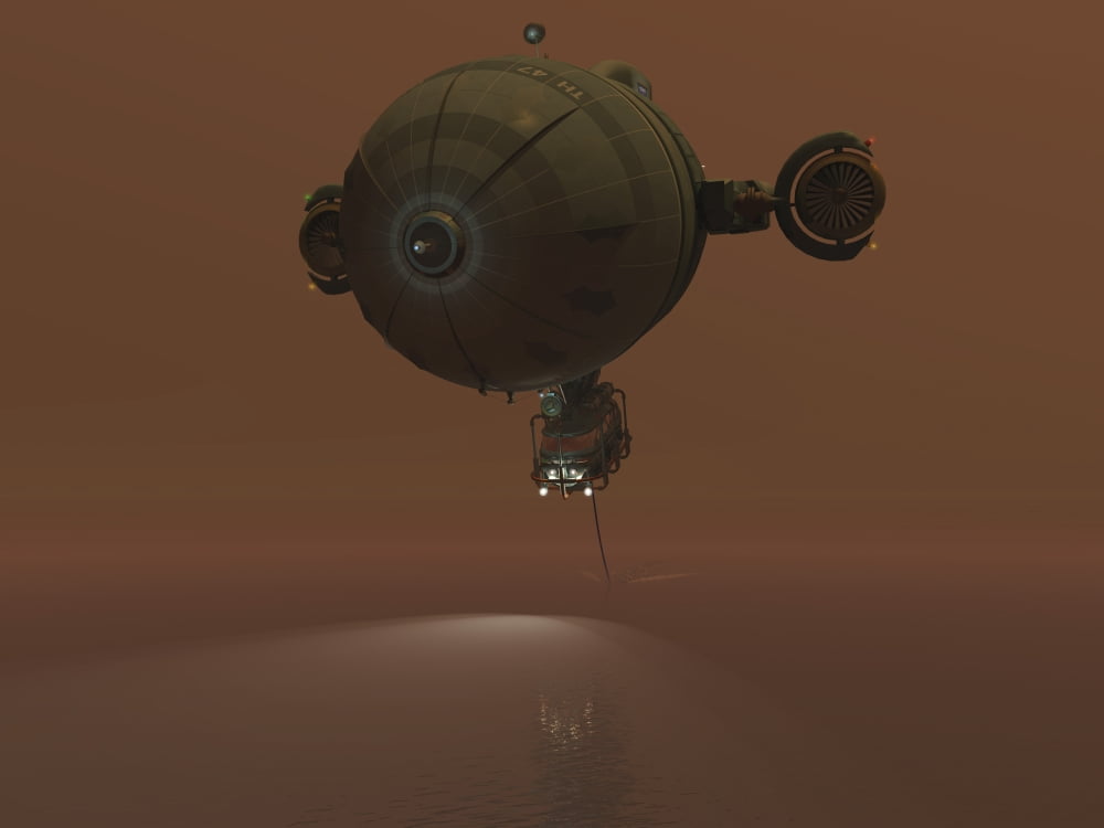 Illustration of a blimp towing a sensor through liquid ethane on Titan Canvas Art - Walter MyersStocktrek Images (33 x 25)