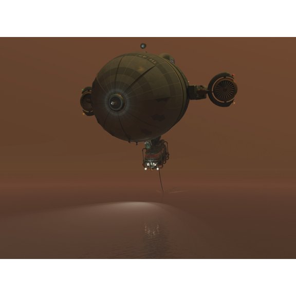 Illustration of a blimp towing a sensor through liquid ethane on Titan Canvas Art - Walter MyersStocktrek Images (33 x 25)