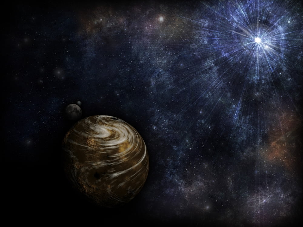 Illustration of a bright star illuminating a nearby planet Canvas Art - Vlad GerasimovStocktrek Images (32 x 24)