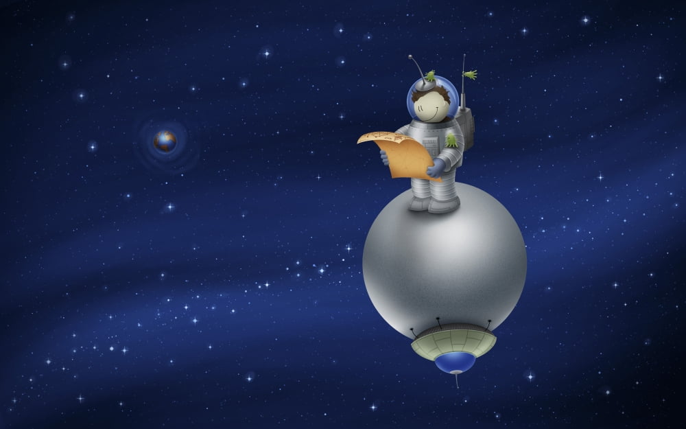 Illustration of a cartoon astronaut in outer space Canvas Art - Vlad GerasimovStocktrek Images (18 x 12)