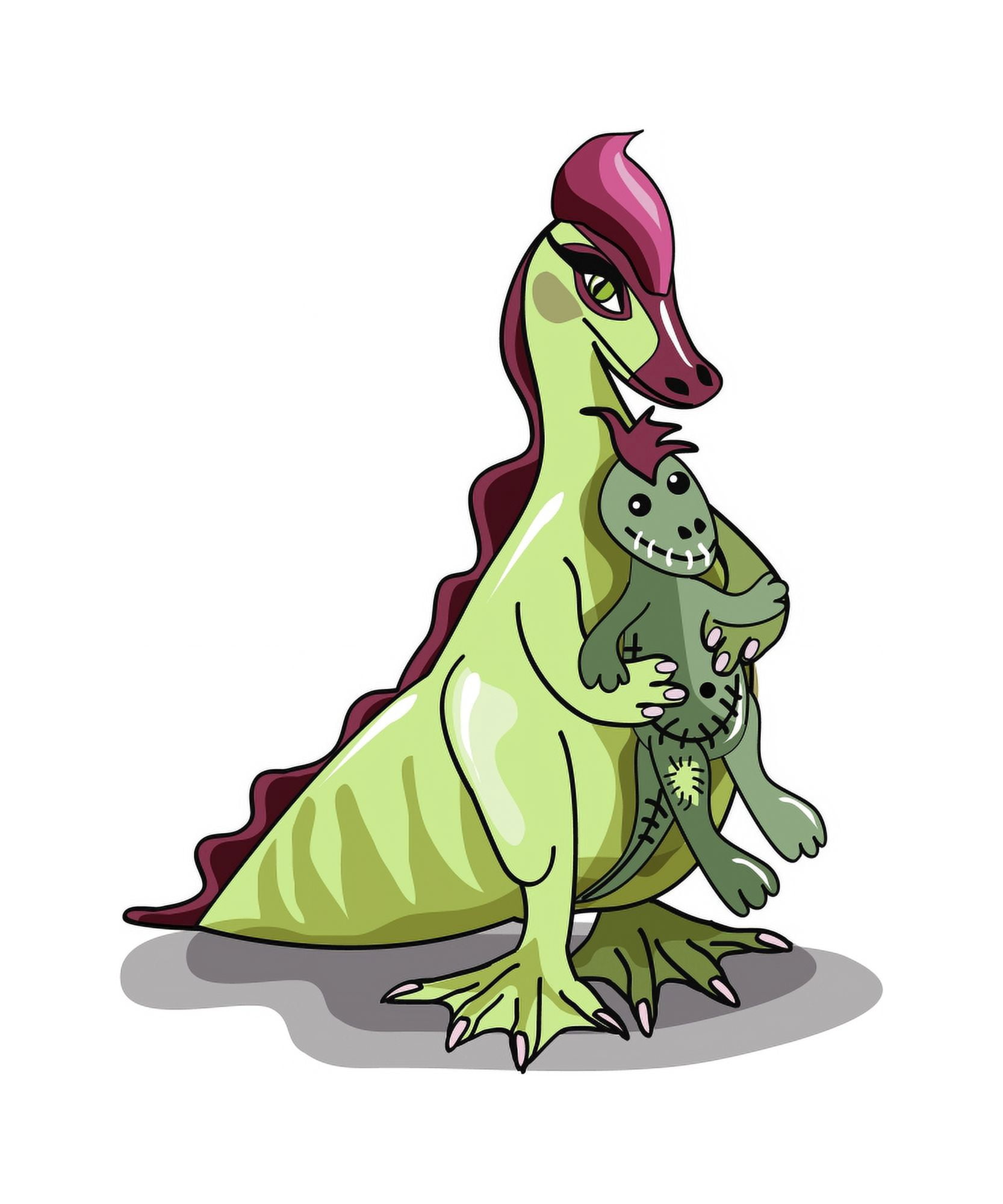 Illustration of a female Hadrosaurus holding a doll Canvas Art - Stocktrek Images (13 x 16)