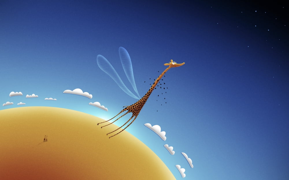 Illustration of a giraffe learning to fly Canvas Art - Vlad GerasimovStocktrek Images (18 x 12)