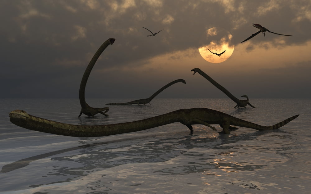 Illustration of a herd of Tanystropheus reptiles Canvas Art - Mark StevensonStocktrek Images (18 x 12)