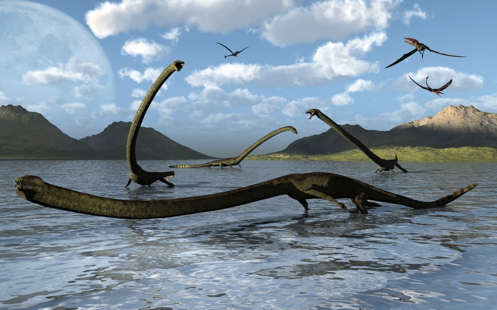 Illustration of a herd of Tanystropheus reptiles Canvas Art - Mark StevensonStocktrek Images (36 x 23)