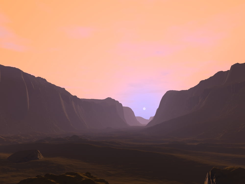 Illustration of a martian sunrise from within a deep canyon Canvas Art - Walter MyersStocktrek Images (33 x 25)