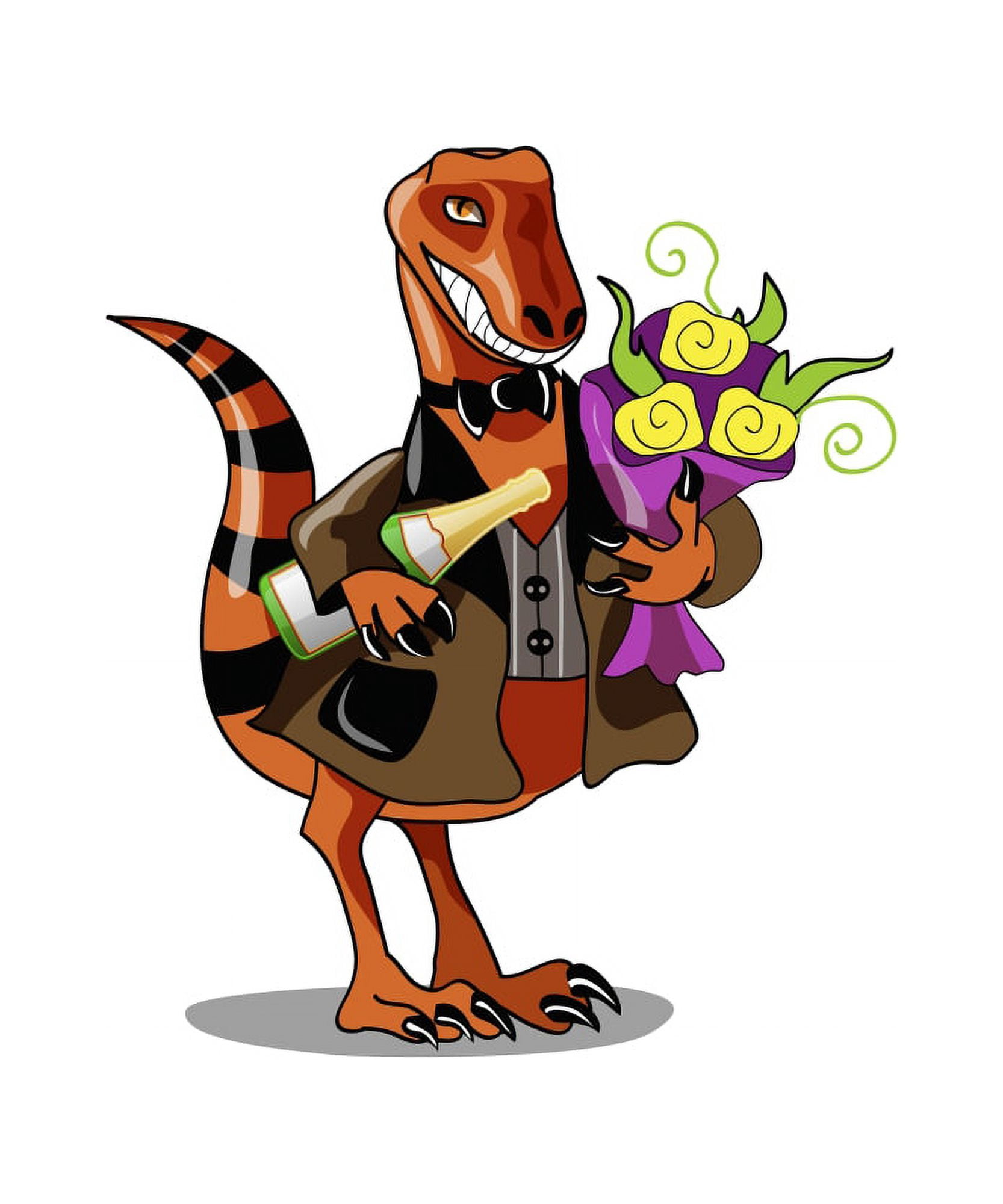 Illustration of a raptor holding champagne and flowers Canvas Art - Stocktrek Images (13 x 16)