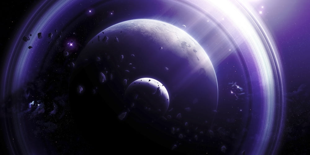 Illustration of a ringed-planet viewed from above Canvas Art - Kevin LafinStocktrek Images (40 x 20)