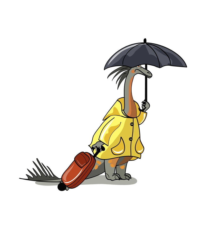 Illustration of an Amargasaurus holding umbrella and suitcase Canvas Art - Stocktrek Images (13 x 16)