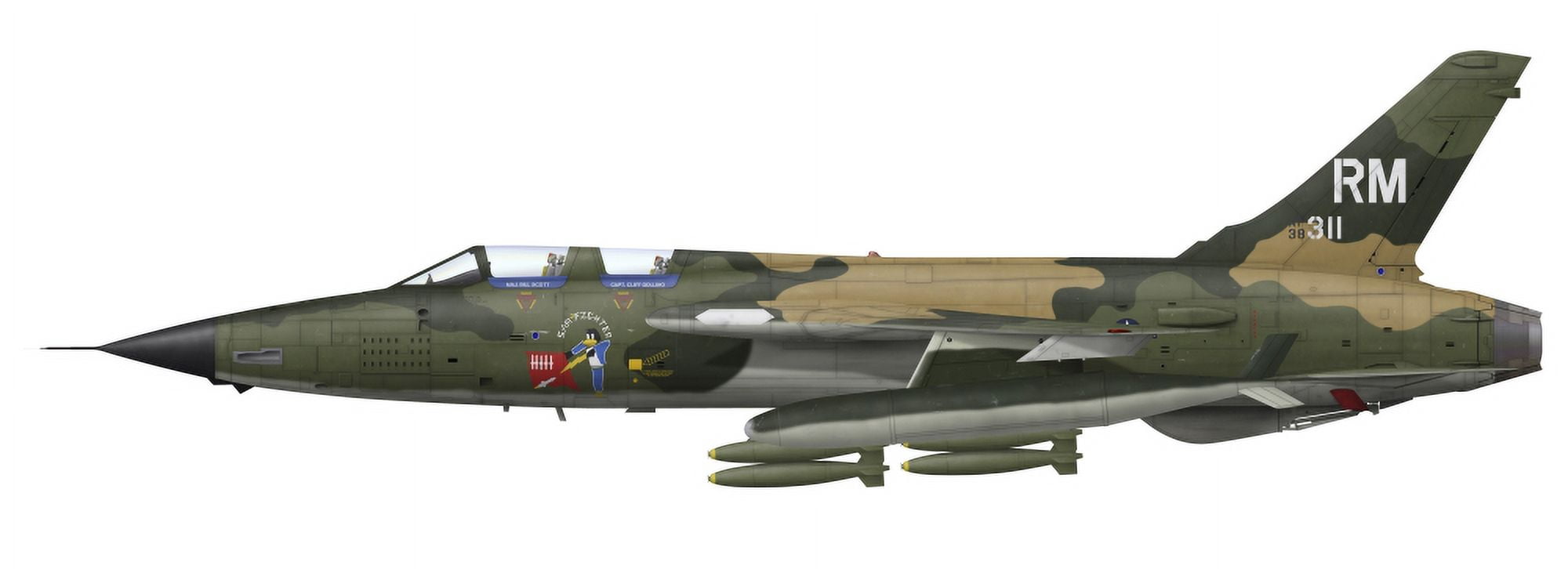 Illustration of an F-105F Thunderchief fighter-bomber Canvas Art - InkwormStocktrek Images (48 x 18)