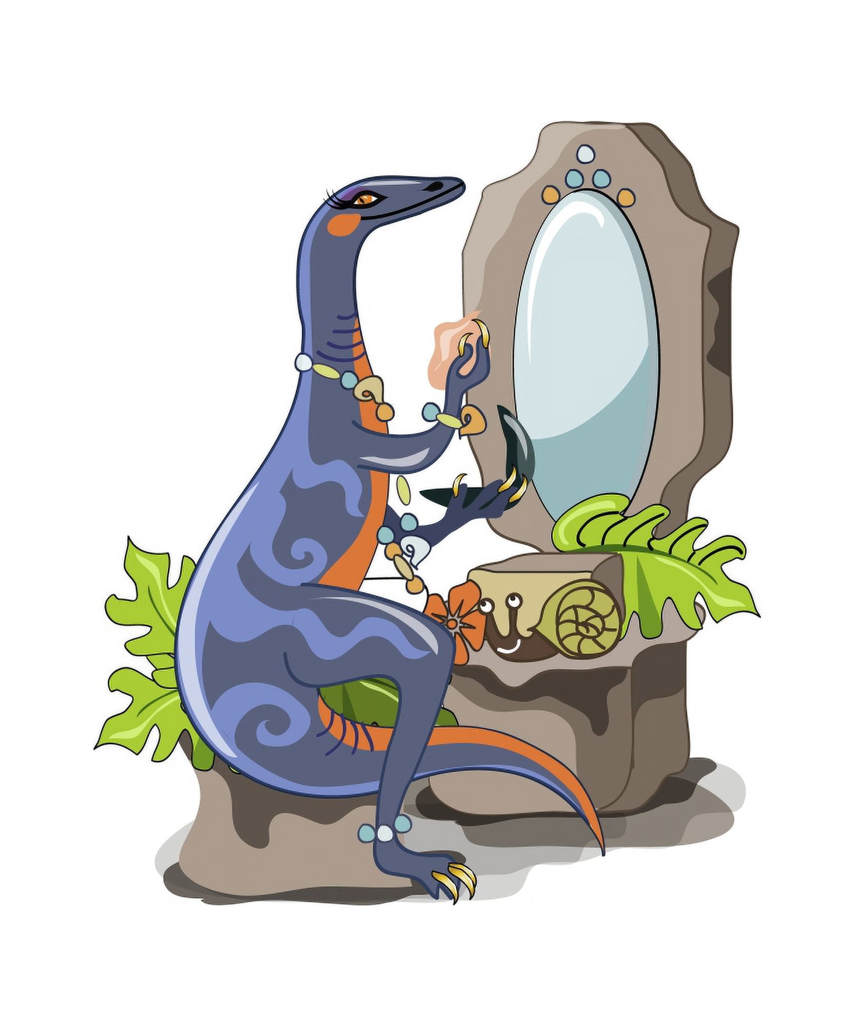 Illustration of an Iguanodon putting on make-up Canvas Art - Stocktrek Images (26 x 32)