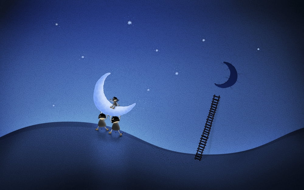 Illustration of cartoon characters stealing the moon Canvas Art - Vlad GerasimovStocktrek Images (18 x 12)