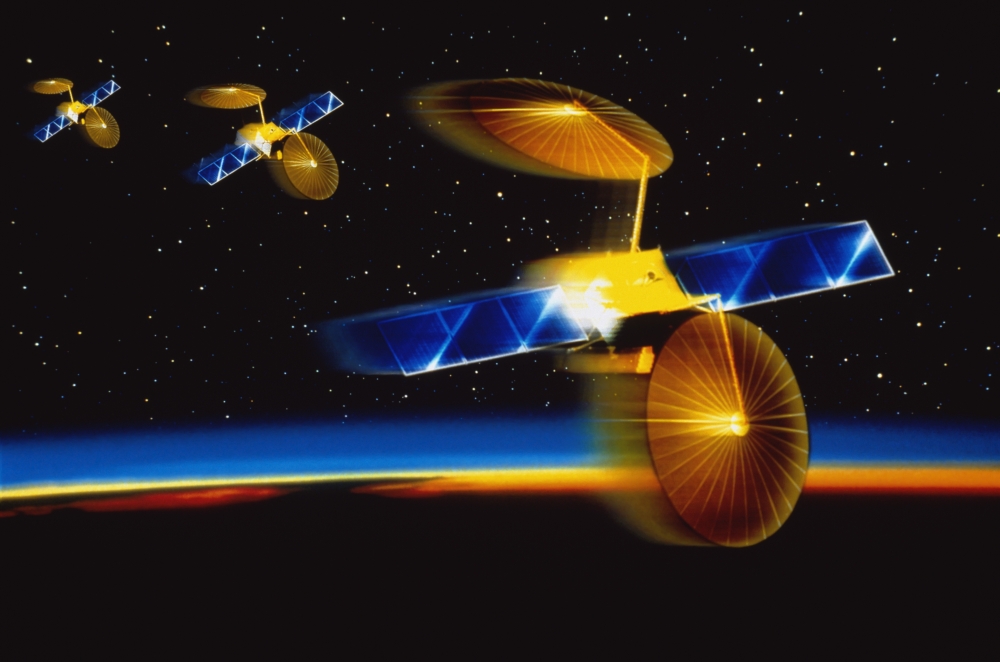 Illustration of satellites over Earths horizon Canvas Art - Stocktrek Images (35 x 23)
