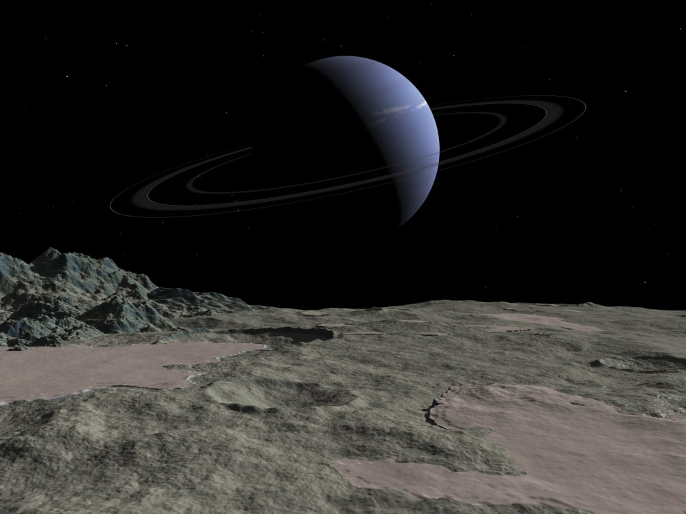Illustration of the gas giant Neptune as seen from the surface of its moon Triton Canvas Art - Walter MyersStocktrek Images (33 x 25)