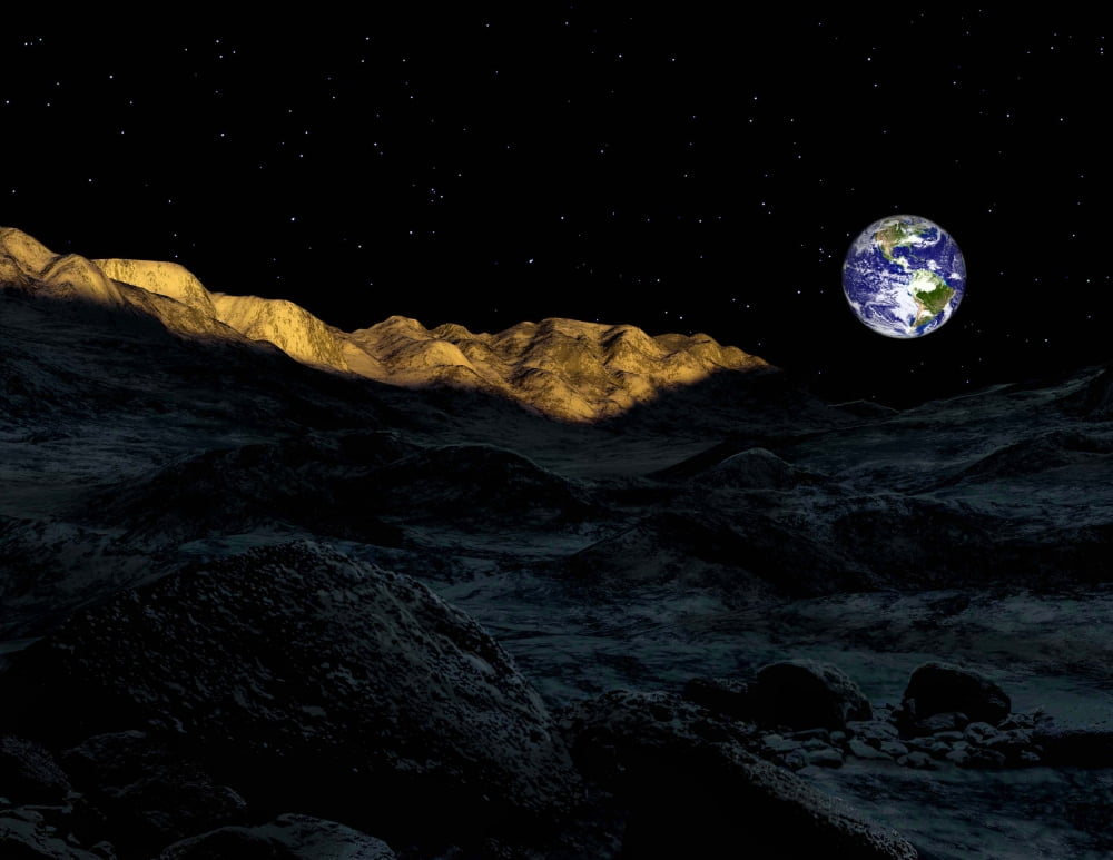 Illustration of the peaks surrounding the Peary crater on Earths moon Canvas Art - Ron MillerStocktrek Images (16 x 13)