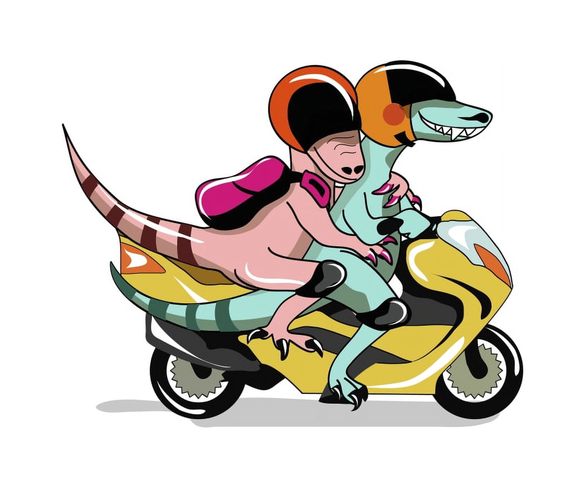 Illustration of two raptors riding a motor scooter Canvas Art - Stocktrek Images (16 x 13)