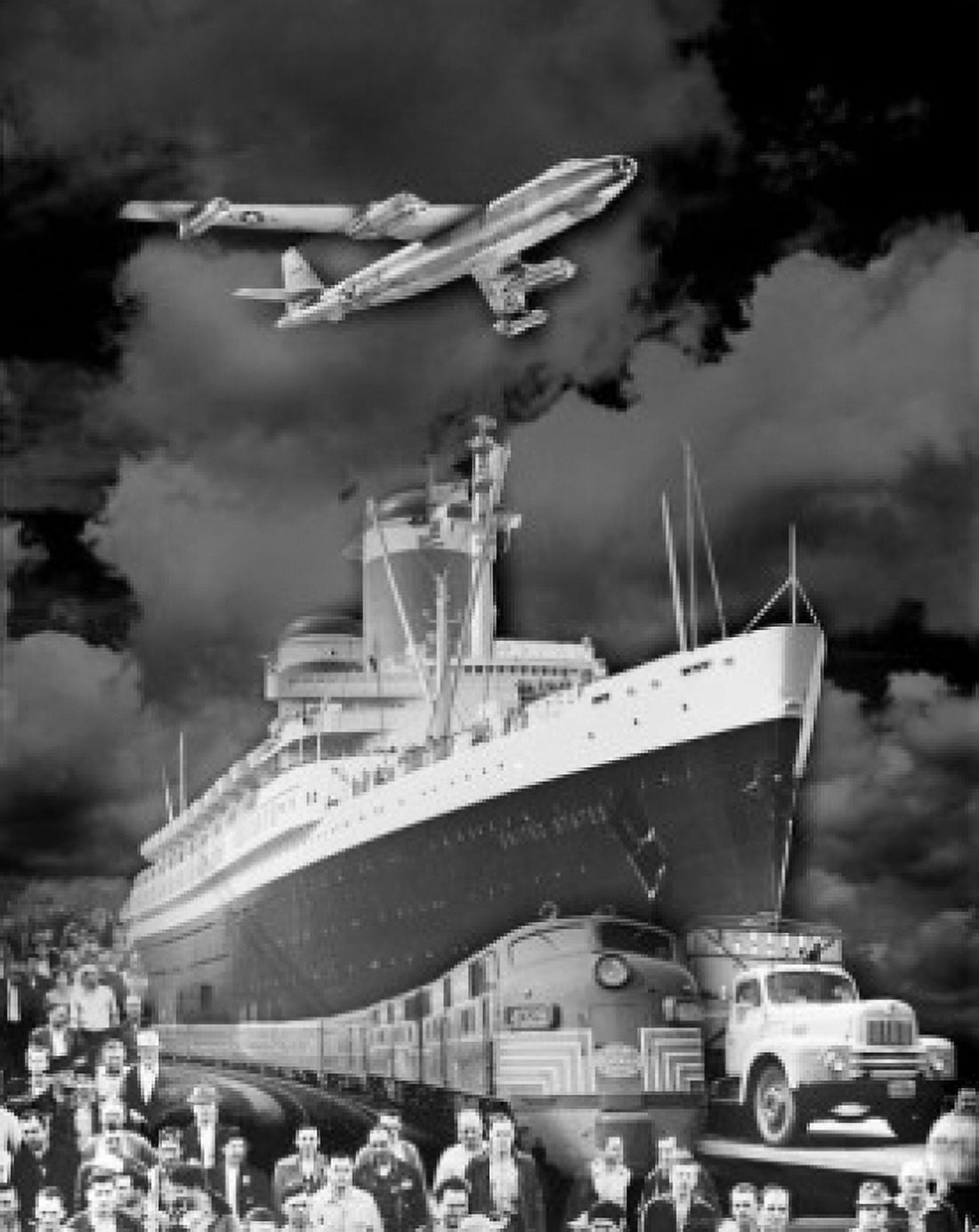 Illustration representing different modes of transport and people against cloudy sky Canvas Art - (18 x 24)