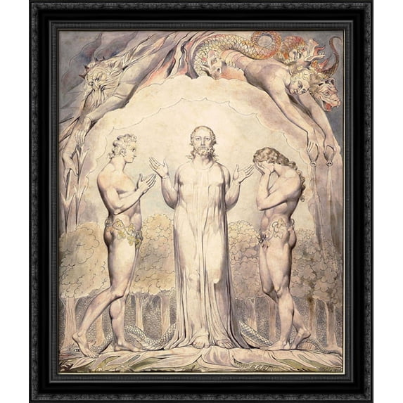 Illustration to Milton`s Paradise Lost 28x34 Large Black Ornate Wood Framed Canvas Art by William Blake
