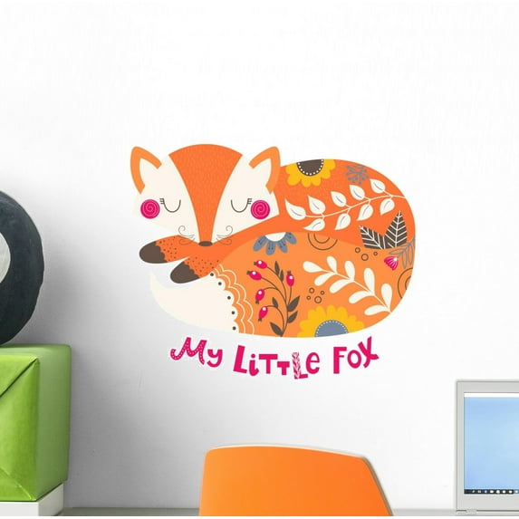 Illustration with Sleeping Fox Wall Decal Wallmonkeys Peel and Stick Animal Graphics (12 in H x 12 in W) WM502850