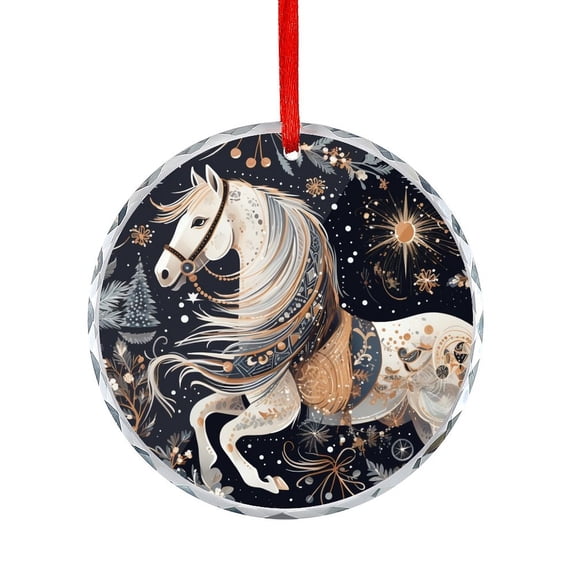 Illustrations Horse Flower Crystal Glass Christmas Ornament Hanging Ornaments Xmas Tree Decor for Family Friends Lovers Horse Lover Gifts Hanging Ornament