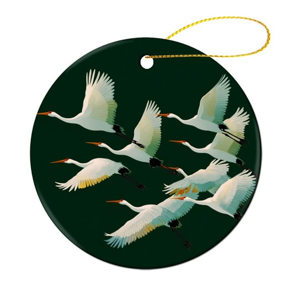 Illustrations Japan Asia Crane Keepsake Gift Christmas Decorations Ceramic Ornament Flying White Cranes Ceramic Ornament Holiday Present Idea