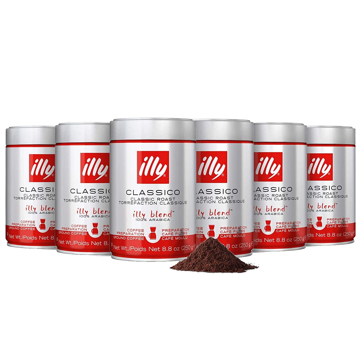illy Blend Classico Roast Torrefaction 100% Arabica Coffee Beans 6 X 8.8oz.  Each