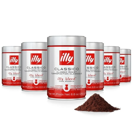 illy Ground Drip Coffee, Classico Medium Roast, 100% Arabica, 8.8 oz, 6 Pack