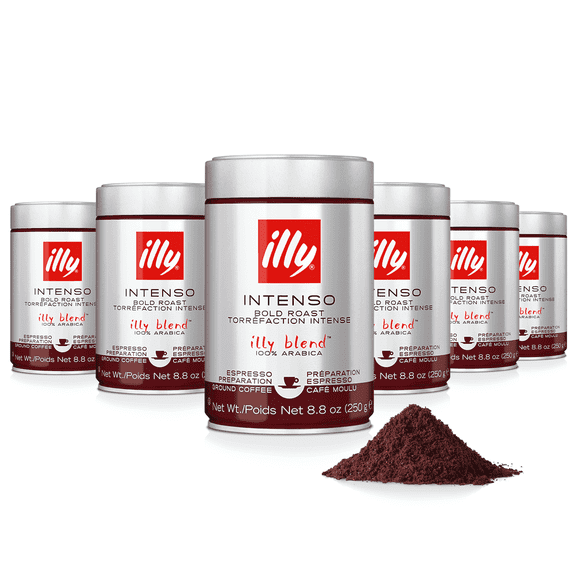 illy Ground Espresso Coffee, Intenso Bold Roast, 100% Arabica, 8.8 oz, 6 Pack