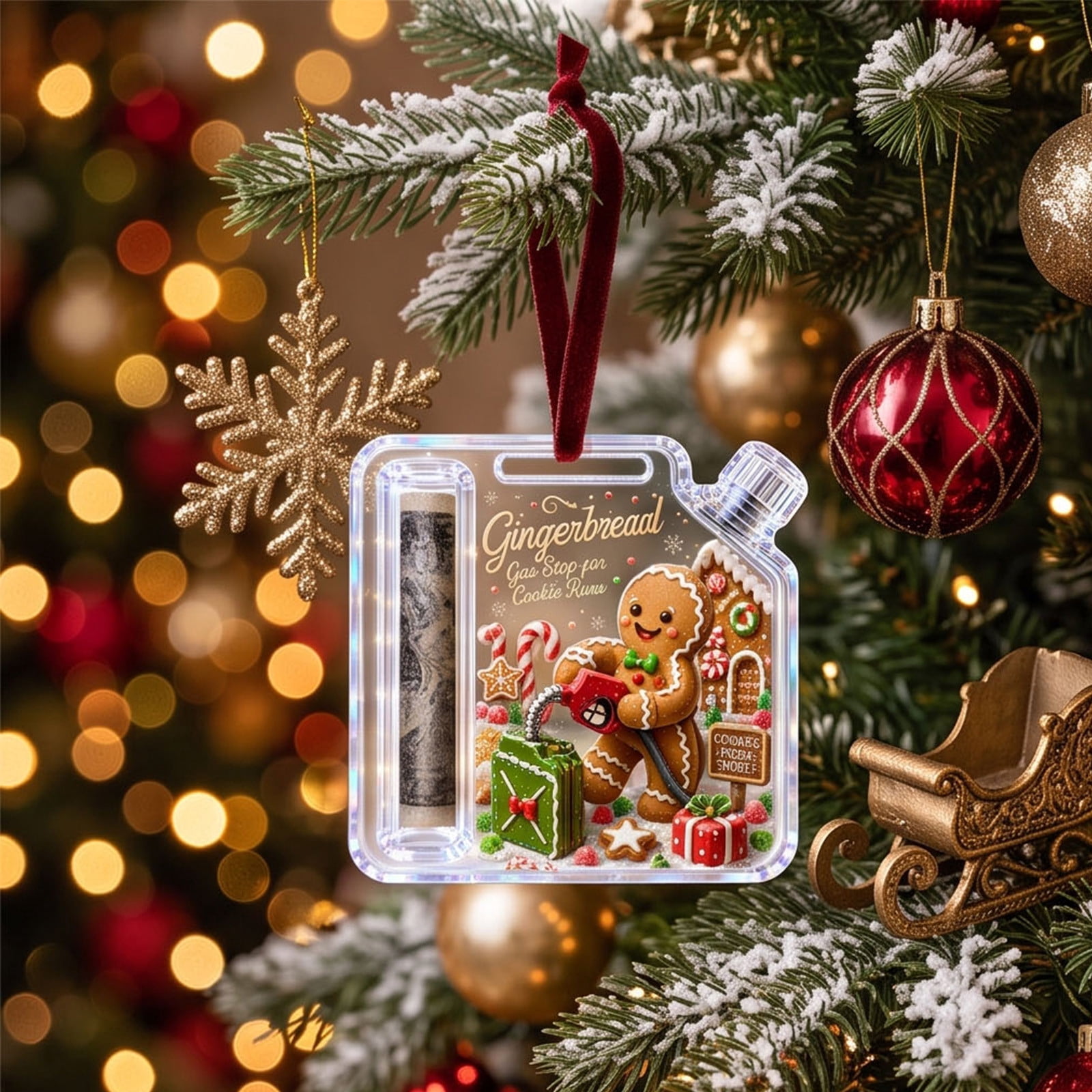Ilmart Red Green Snowflake Glitter Goat Acrylic Ornament, 3.15 Inch