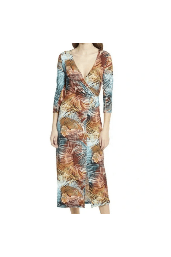 Floral Print Faux Wrap Jersey Midi Dress, Size XS