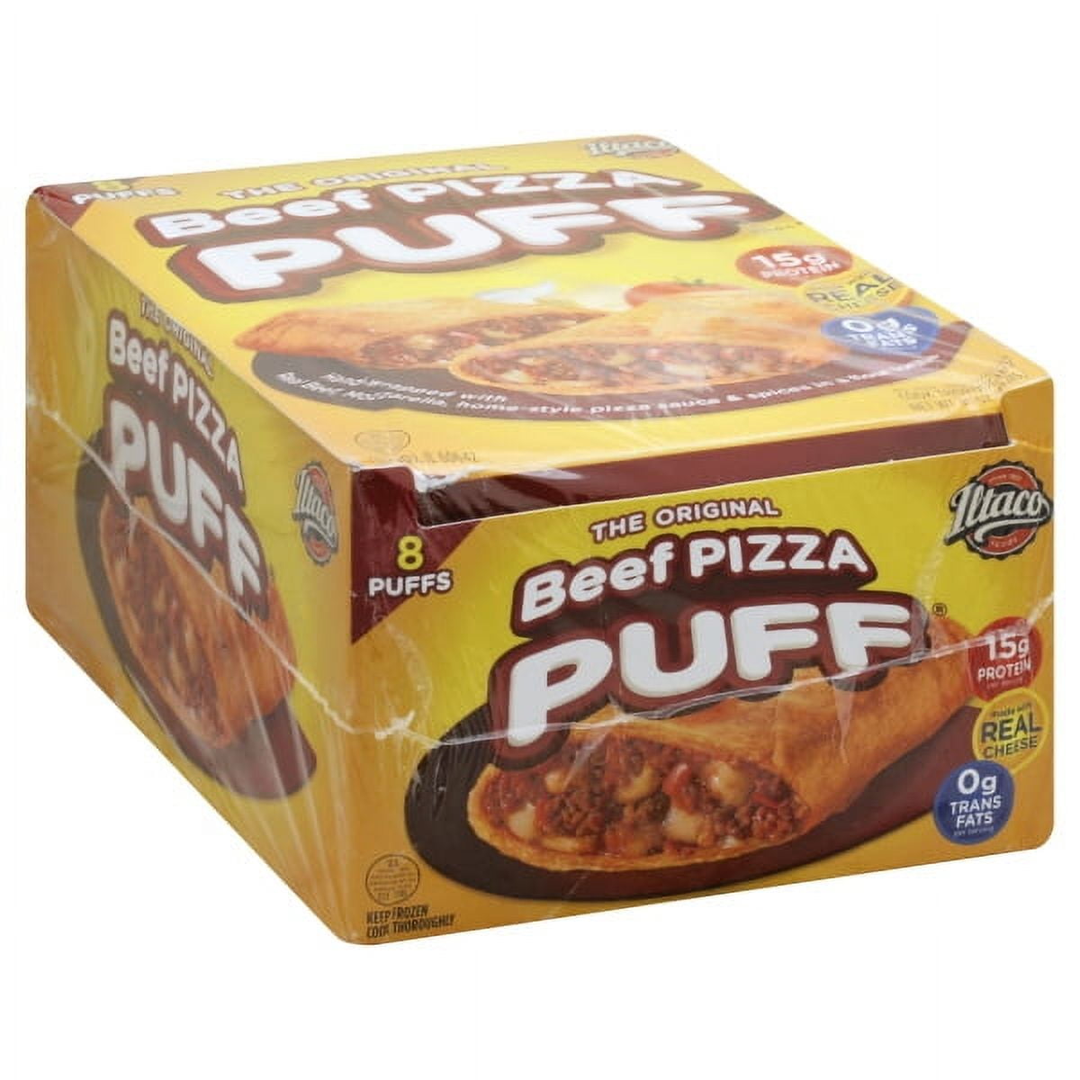Puff con forma de porción de pizza