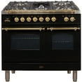 thumbnail image 1 of Ilve UPDN100FDMPNLP Nostalgie Series 40 Inch Dual Fuel Convection Freestanding Range, 5 Sealed Brass Burners, 4 cu.ft. Total Oven Capacity in Glossy Black, Brass Trim (Liquid Propane), 1 of 3