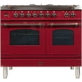 thumbnail image 1 of Ilve UPDN100FDMPRBYLP Nostalgie Series 40 Inch Dual Fuel Convection Freestanding Range, 5 Sealed Brass Burners, 4 cu.ft. Total Oven Capacity in Burgundy, Bronze Trim (Liquid Propane), 1 of 3