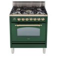 thumbnail image 1 of Ilve UPN76DVGGVS Nostalgie Series 30 Inch Gas Convection Freestanding Range, 5 Sealed Brass Burners, 3 cu.ft. Total Oven Capacity in Emerald Green, Brass Trim (Natural Gas), 1 of 7