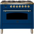 thumbnail image 1 of Ilve UPN90FDMPBLLP Nostalgie Series 36 Inch Dual Fuel Convection Freestanding Range, 5 Sealed Burners, 3.55 cu.ft. Total Oven Capacity, Blue - Brass Trim, Liquid Propane, 1 of 2