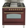 thumbnail image 1 of Ilve UPN90FDVGGRB Nostalgie Series 36 Inch Gas Convection Freestanding Range, 4 Sealed Burners, 3.5 cu.ft. Total Oven Capacity in Burgundy, Brass Trim (Natural Gas), 1 of 6