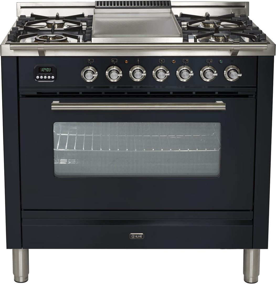 Ilve UPW90FDMPM Pro Series 36 Inch Dual Fuel Convection Freestanding Range, 4 Sealed Brass Burners, 3.55 cu.ft. Total Oven Capacity in Matte Graphite (Natural Gas) - image 1 of 3