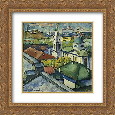 Ilya Mashkov 2x Matted 20x20 Gold Ornate Framed Art Print 'View of Moscow. Myasnitsky district'