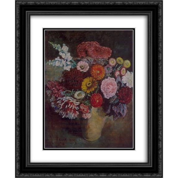 Ilya Mashkov 2x Matted 20x24 Black Ornate Framed Art Print 'Motley bouquet on a dark background'