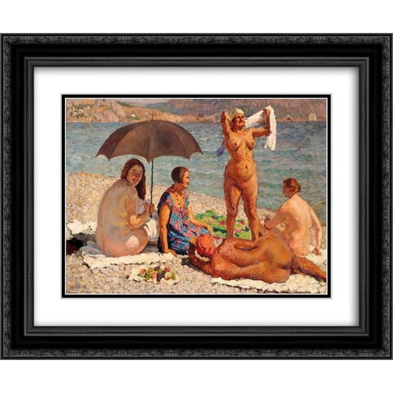 Ilya Mashkov 2x Matted 24x20 Black Ornate Framed Art Print 'On the beach. Gurzuf'
