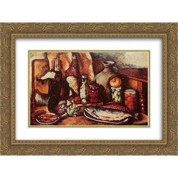 Ilya Mashkov 2x Matted 24x20 Gold Ornate Framed Art Print 'Game, fish, pickles (Still Life with pheasant)'
