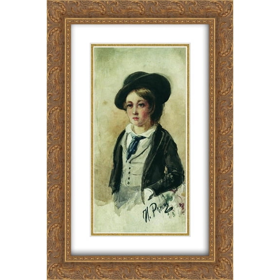 Ilya Repin 2x Matted 16x24 Gold Ornate Framed Art Print 'Portrait of a Boy'