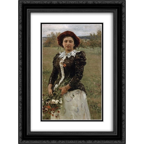 Ilya Repin 2x Matted 18x24 Black Ornate Framed Art Print 'Autumn Bouquet. Portrait of Vera Repina.'