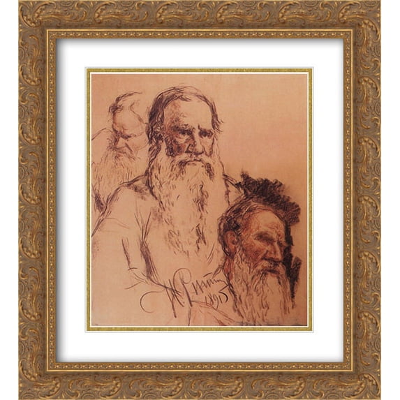 Ilya Repin 2x Matted 20x22 Gold Ornate Framed Art Print 'Sketches of Leo Tolstoy'