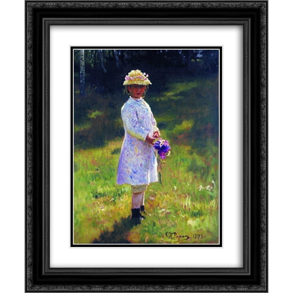 Ilya Repin 2x Matted 20x24 Black Ornate Framed Art Print 'Girl with Flowers. Daughter of the Artist.'